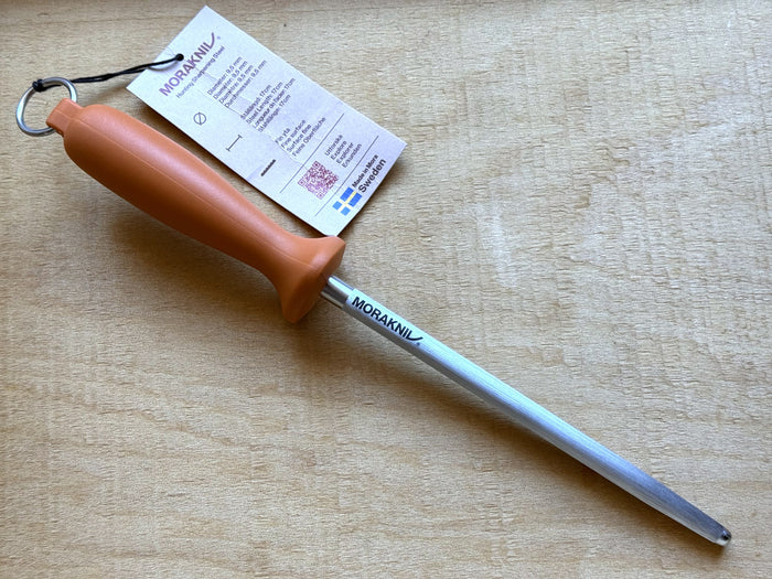 Morakniv Hunting Sharpening Steel with orange handle and tag